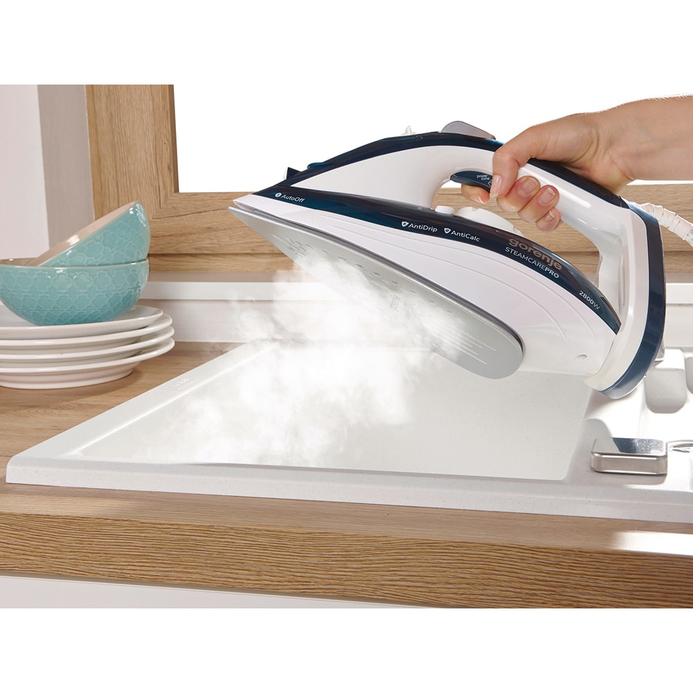Fier de calcat GORENJE SIH2800TQC, 2800W, 100g/min, 350ml, talpa ceramica, albastru-alb