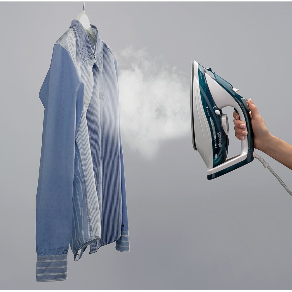 Fier de calcat GORENJE SIH2800TQC, 2800W, 100g/min, 350ml, talpa ceramica, albastru-alb