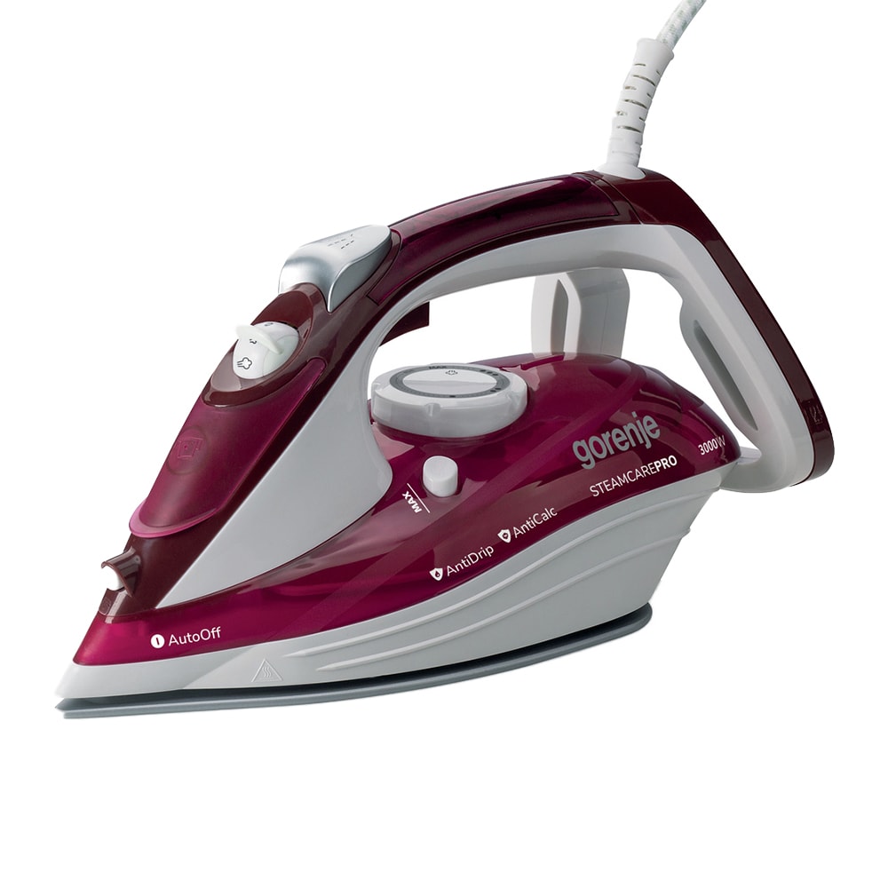 Fier de calcat GORENJE SIH3000RBC, 3000W, 105g/min, 350ml, talpa ceramica, visiniu-alb