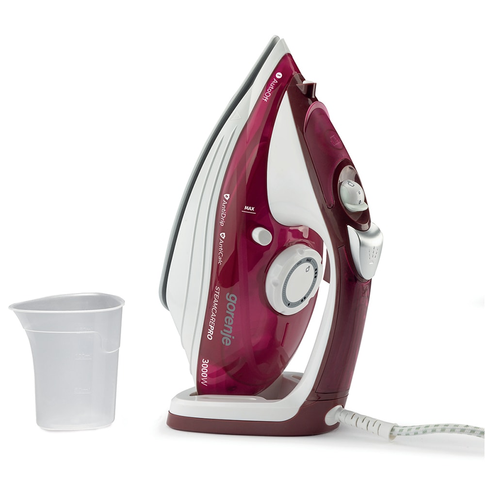 Fier de calcat GORENJE SIH3000RBC, 3000W, 105g/min, 350ml, talpa ceramica, visiniu-alb