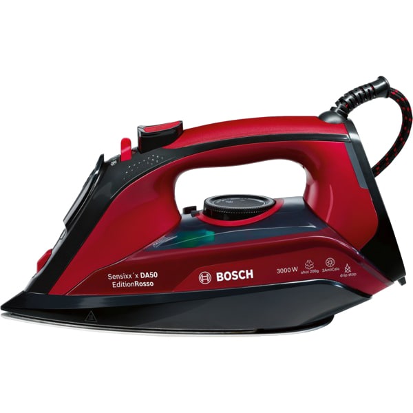 Fier de calcat BOSCH Sensixx'x DA50 EditionRosso TDA503001P, 300W, 200g/min, 350ml, talpa Ceranium Glissee, negru-rosu
