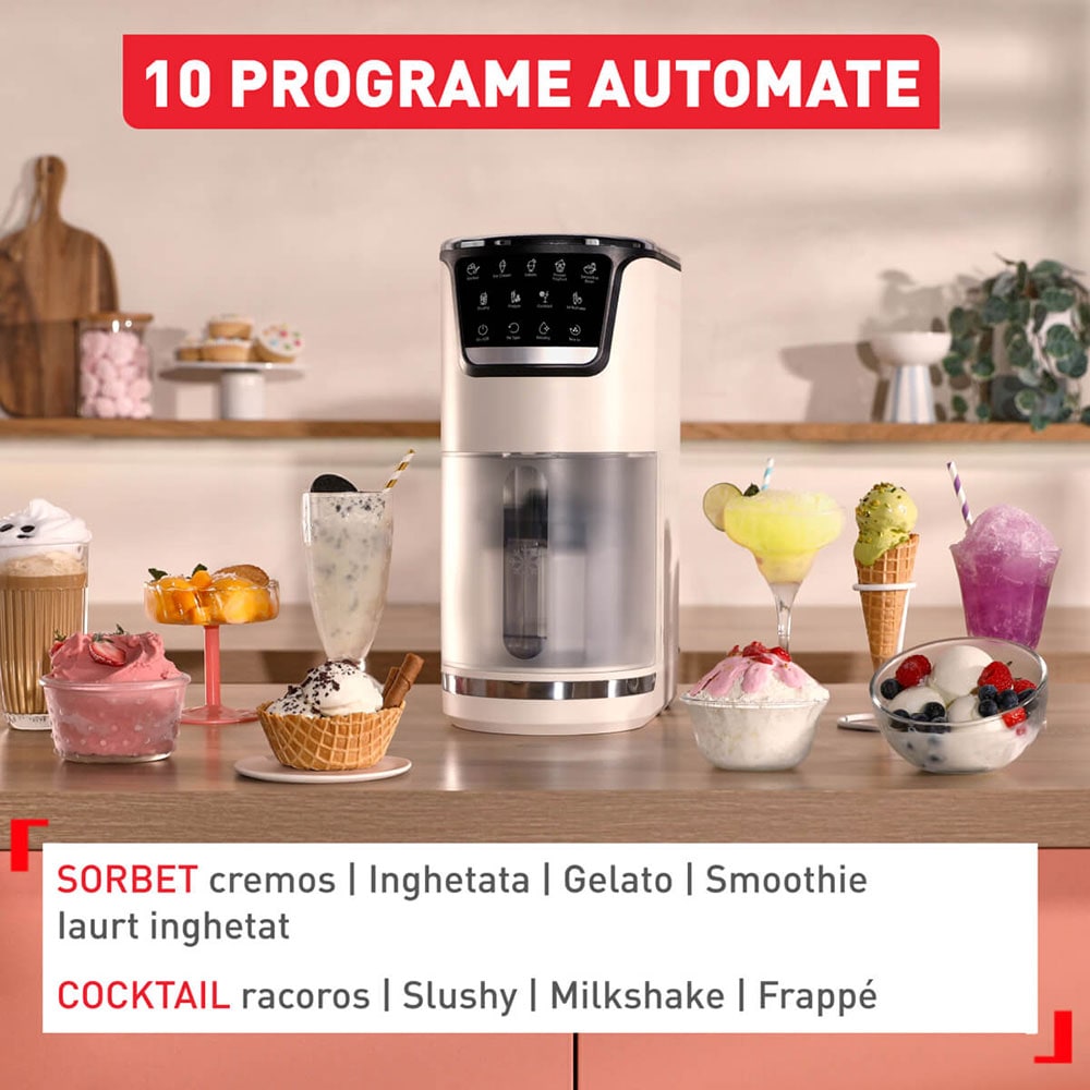 Aparat de facut inghetata TEFAL Dolci IG602AE0, 1.4l, 600W, crem-negru