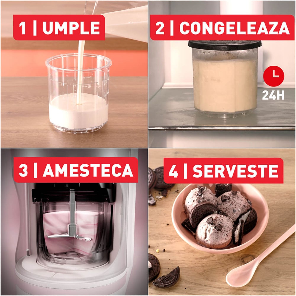 Aparat de facut inghetata TEFAL Dolci IG602AE0, 1.4l, 600W, crem-negru