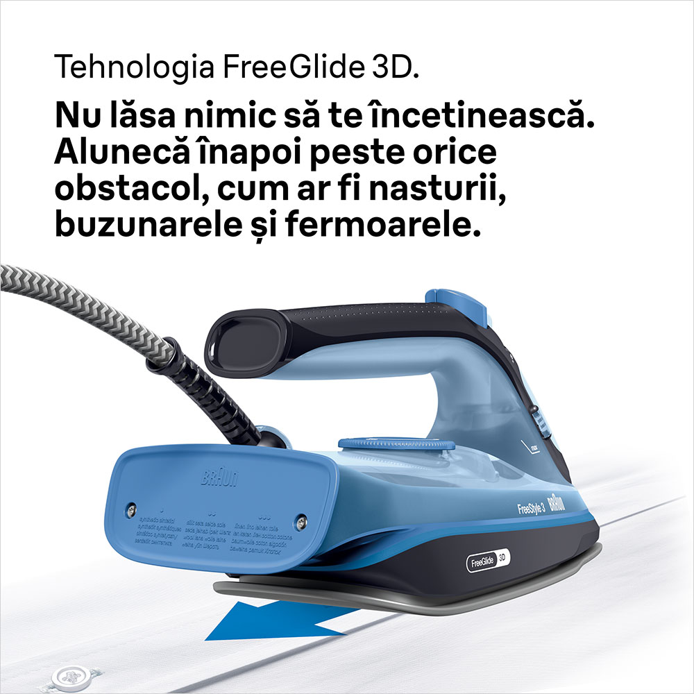 Fier de calcat BRAUN FreeStyle 3 FI3194BK, 2400W, 200g/min, 270ml, talpa SuperCeramic, albastru-negru