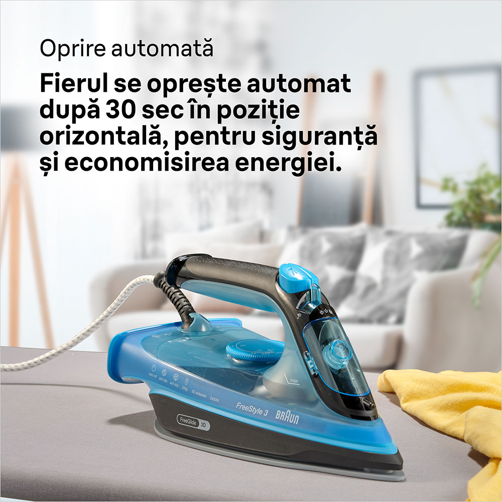 Fier de calcat BRAUN FreeStyle 3 FI3194BK, 2400W, 200g/min, 270ml, talpa SuperCeramic, albastru-negru