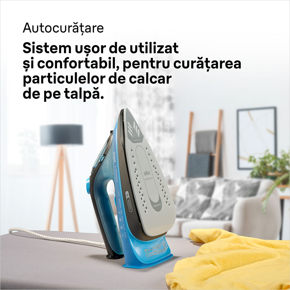 Fier de calcat BRAUN FreeStyle 3 FI3194BK, 2400W, 200g/min, 270ml, talpa SuperCeramic, albastru-negru