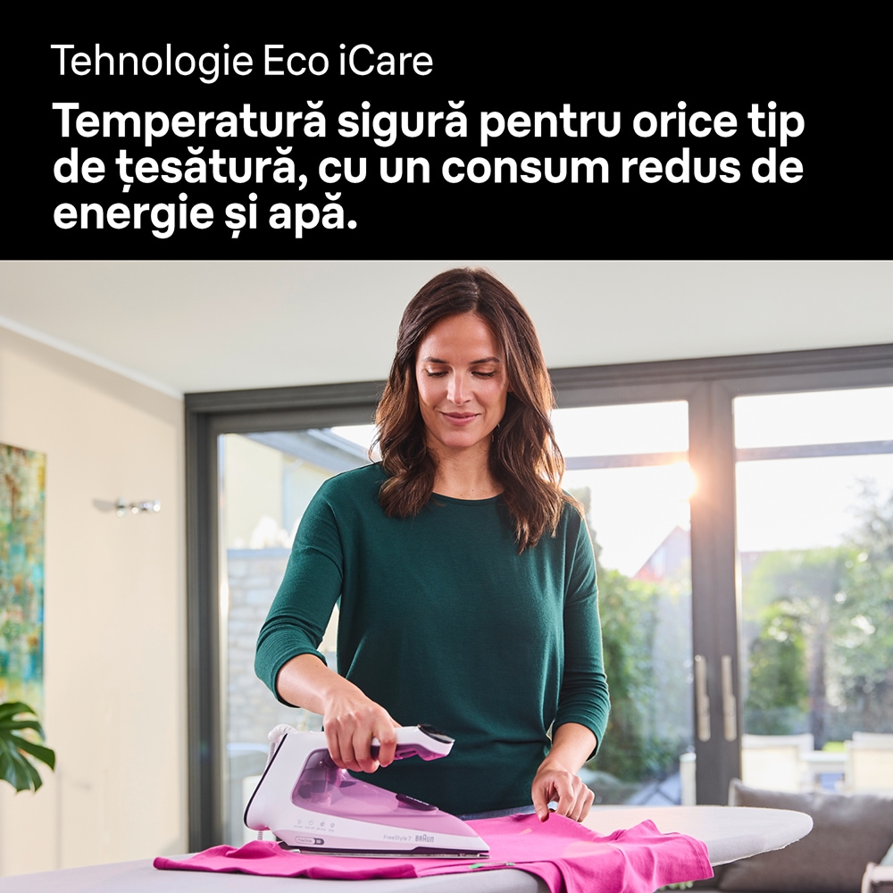 Fier de calcat BRAUN FreeStyle 7 FI7215VI, 2000W, 230g/min, 350ml, talpa EloxalPlus, alb-violet