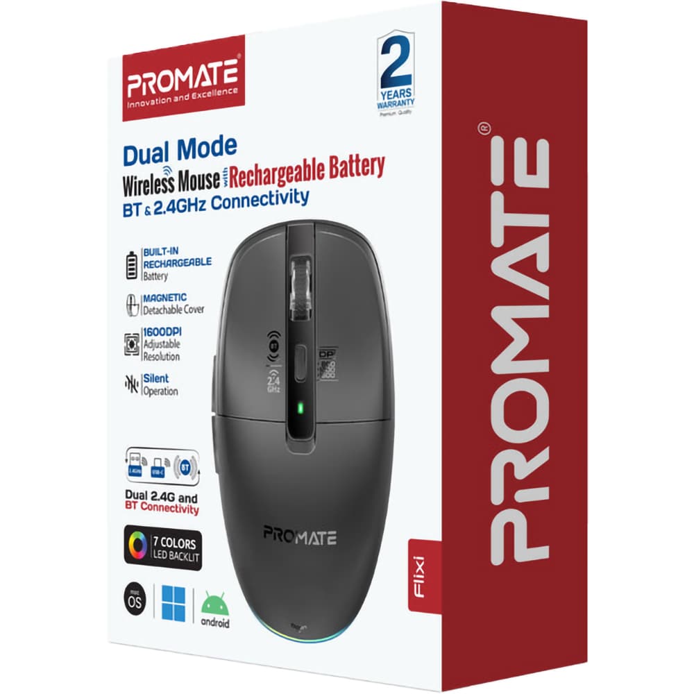 Mouse Wireless PROMATE Flixi, 1600 dpi, negru