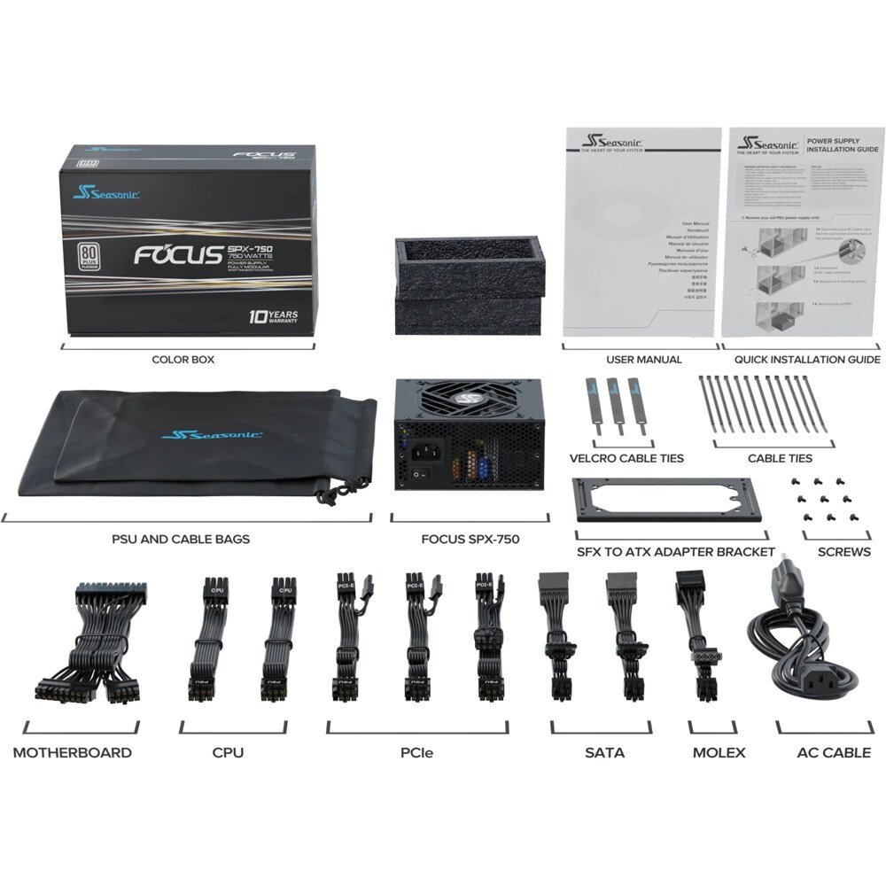 Sursa PC SEASONIC Focus SPX-750 (2021), 750W, 92 mm, 80 PLUS Platinum