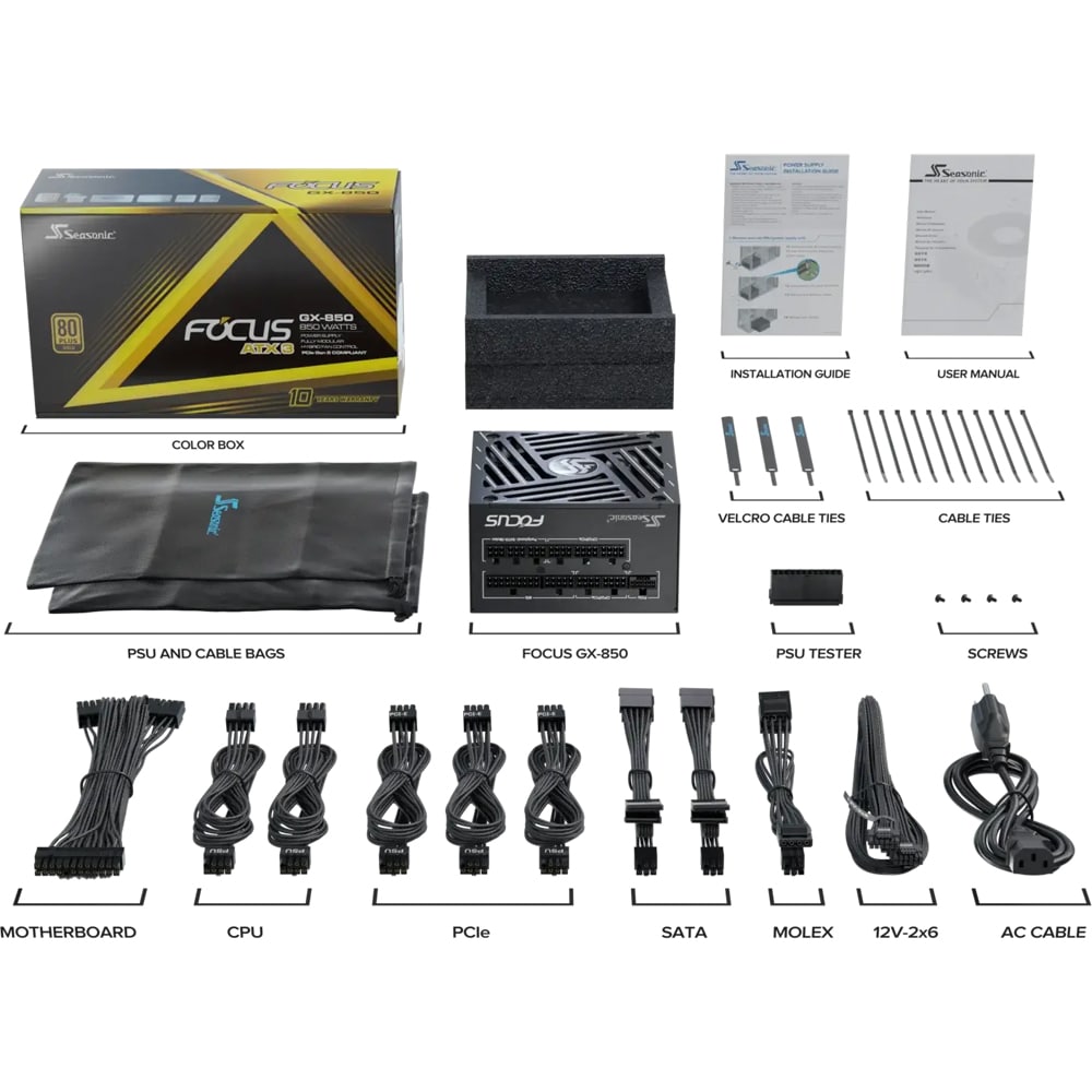 Sursa PC SEASONIC Focus GX-850 ATX 3.1, 850W, 135mm, 80 Plus Gold, Full Modular