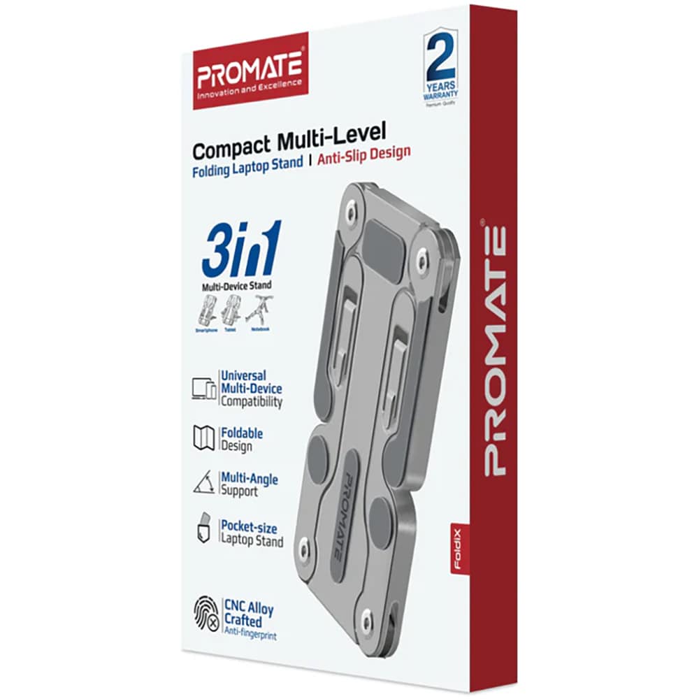 Suport pliabil laptop Promate FoldiX 3 in 1, aluminiu, argintiu