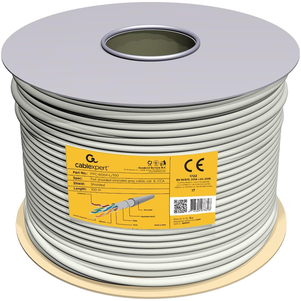 Cablu de retea FTP CAT6 GEMBIRD FPC-6004-L/100, 100 m, gri