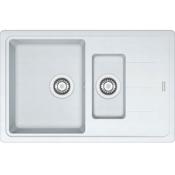Pachet chiuveta FRANKE BFG 651-78, 1 1/2 cuve, picurator reversibil, granit + baterie Pola, alb