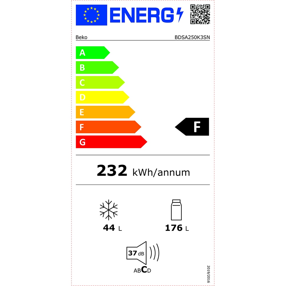 Frigider cu doua usi incorporabil BEKO BDSA250K3SN, 220 l, H 144.8 cm, Clasa F