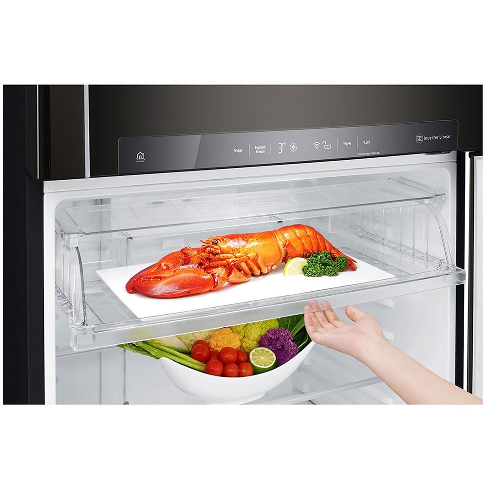 Frigider cu doua usi LG GTF744BLPZD, Total No Frost, Wi-Fi, 509 l, H 180 cm, Clasa E, Dozator apa, negru