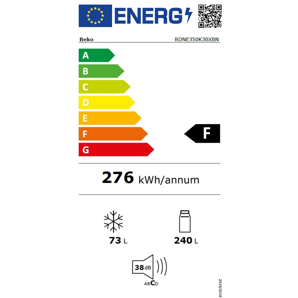Frigider cu doua usi BEKO RDNE350K30XBN, NeoFrost, 313 l, H 172 cm, Clasa F, inox