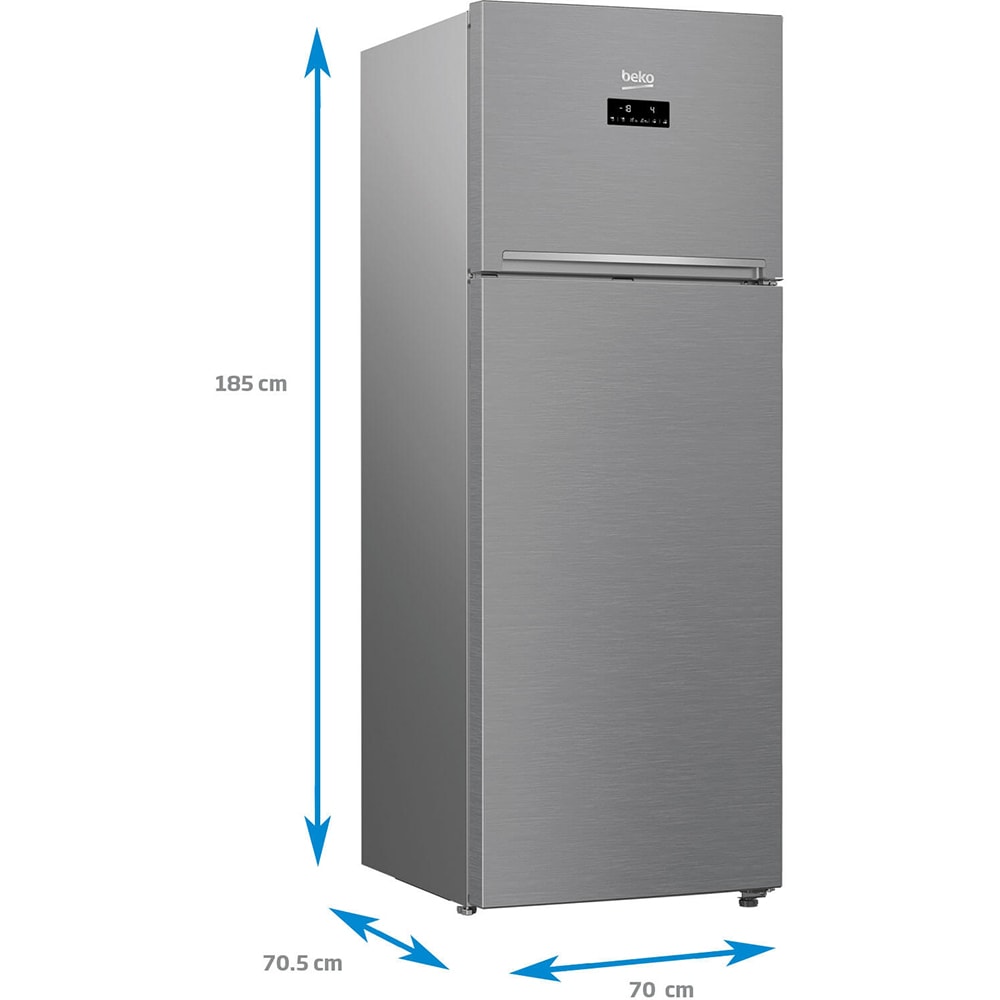Frigider cu doua usi BEKO RDNE505E30ZXBN, NeoFrost, 450 l, H 185 cm, Clasa F, argintiu