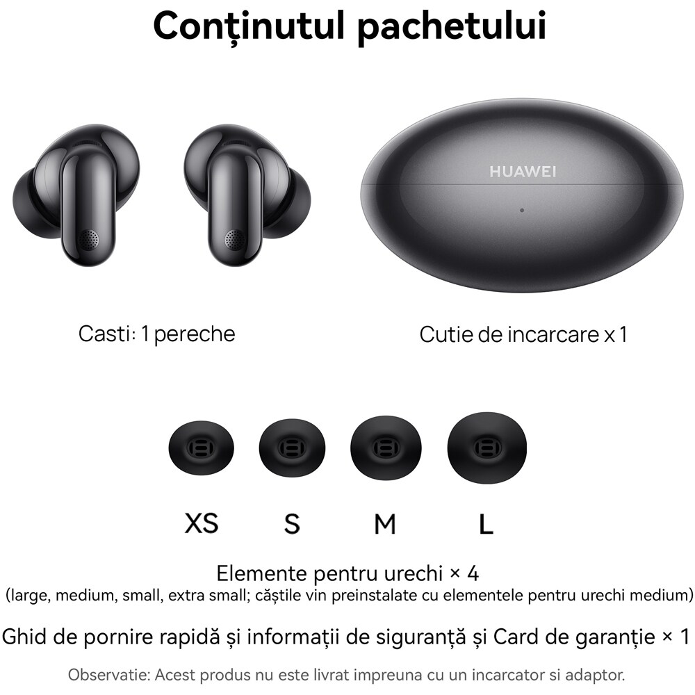 Casti HUAWEI FreeBuds Neo, True wireless, Bluetooth, In-ear, Microfon, Noise Cancelling, Black