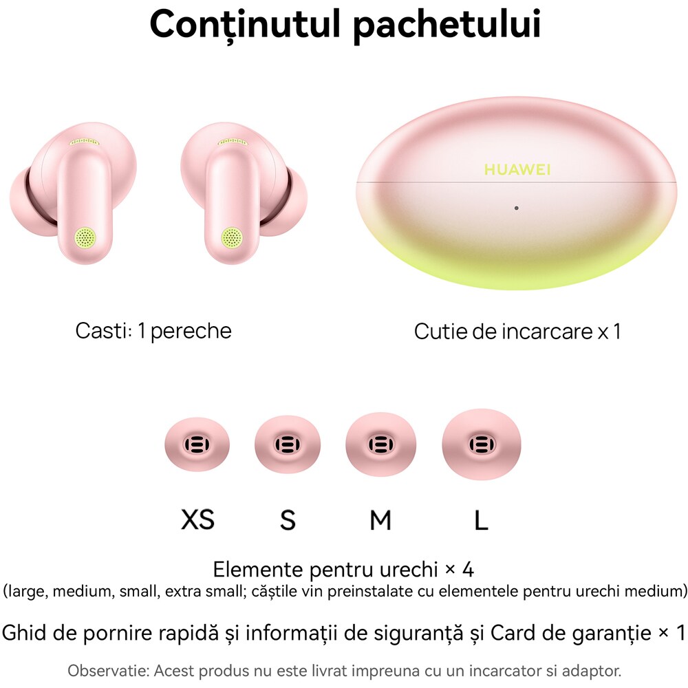 Casti HUAWEI FreeBuds Neo, True wireless, Bluetooth, In-ear, Microfon, Noise Cancelling, Pink