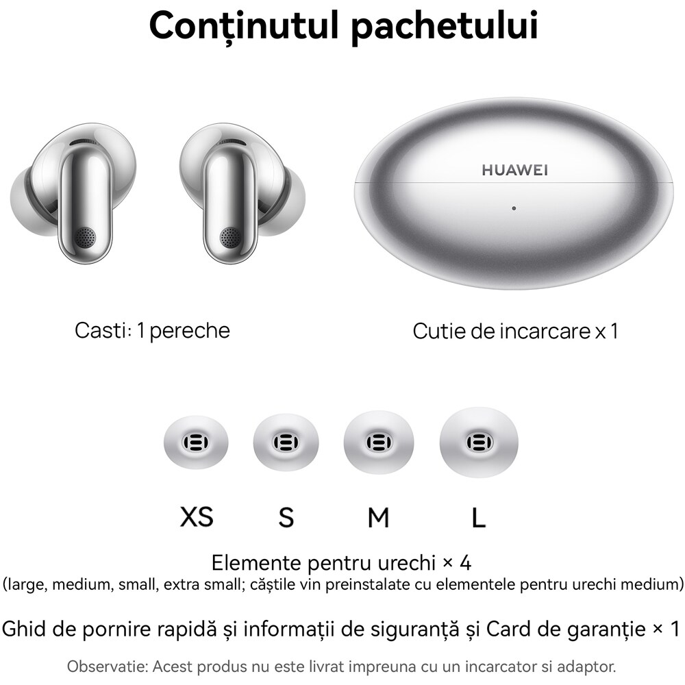 Casti HUAWEI FreeBuds Neo, True wireless, Bluetooth, In-ear, Microfon, Noise Cancelling, Silver