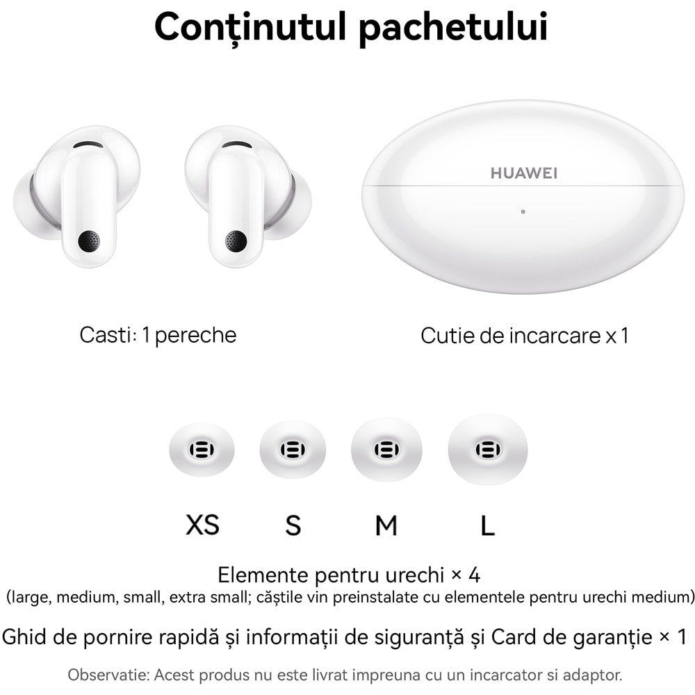 Casti HUAWEI FreeBuds Neo, True wireless, Bluetooth, In-ear, Microfon, Noise Cancelling, White