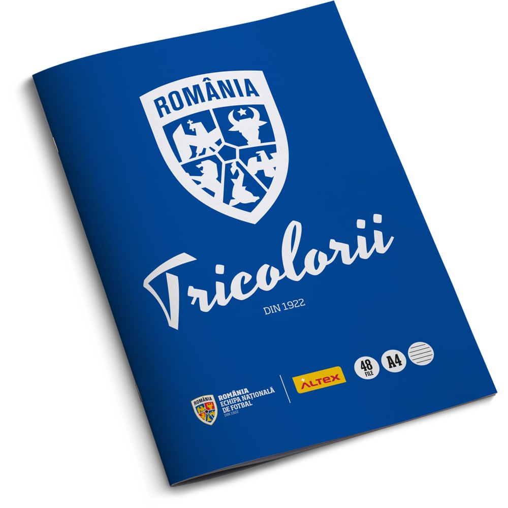 Pachet 6 Caiete A4 ECHIPA NATIONALA DE FOTBAL A ROMANIEI Tricolorii, 3 dictando + 3 matematica, 48 file, legatura capsata, multicolor