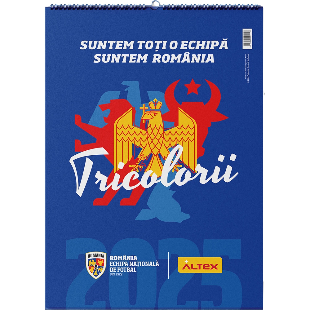 Calendar perete ECHIPA NATIONALA DE FOTBAL A ROMANIEI 2025 Tricolorii M1, multicolor