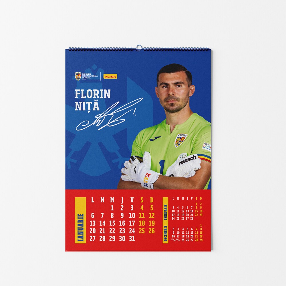 Calendar perete ECHIPA NATIONALA DE FOTBAL A ROMANIEI 2025 Tricolorii M1, multicolor