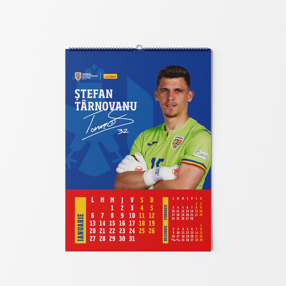 Calendar perete ECHIPA NATIONALA DE FOTBAL A ROMANIEI 2025 Tricolorii M2, multicolor