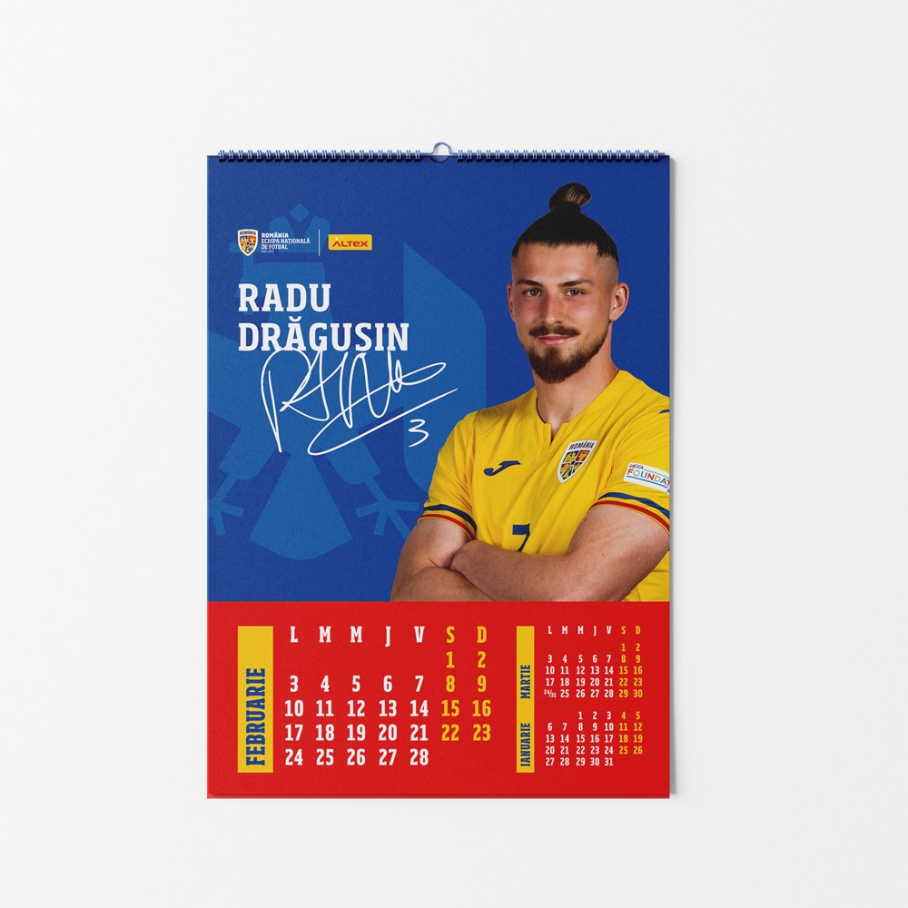 Calendar perete ECHIPA NATIONALA DE FOTBAL A ROMANIEI 2025 Tricolorii M2, multicolor