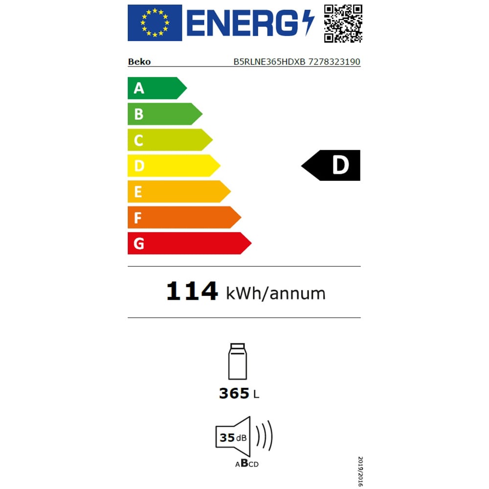 Frigider cu o usa BEKO B5RLNE365HDXB, No Frost, 365 l, H 186.5 cm, Clasa D, Dozator apa, inox
