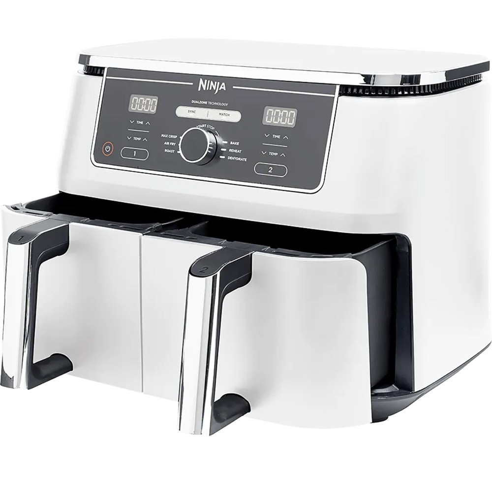 Friteuza cu aer cald dubla NINJA Foodi DualZone AF400EUWH, 4kg, 9.5l, 2470W, alb-argintiu