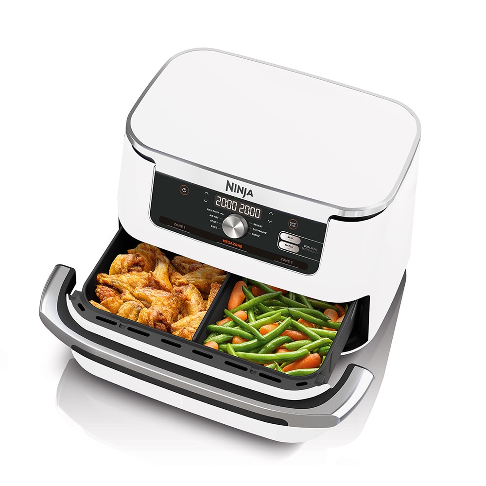 Friteuza cu aer cald dubla NINJA Foodi FlexDrawer AF500EUWH, 4kg, 10.4l, 2470W, alb-argintiu