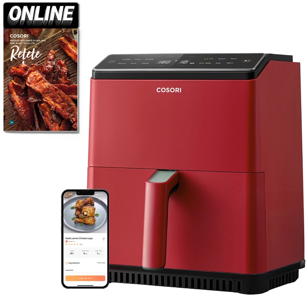 Friteuza cu aer cald COSORI Dual Blaze CAF-P583S-REU, 6.4l, 1700W, rosu-negru