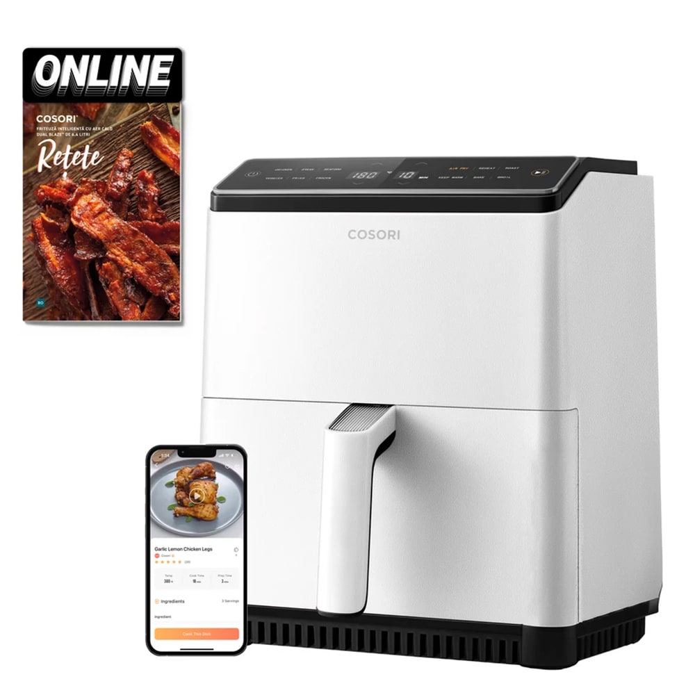 Friteuza cu aer cald COSORI Dual Blaze CAF-P583S-WEU, 6.4l, 1700W, alb-negru