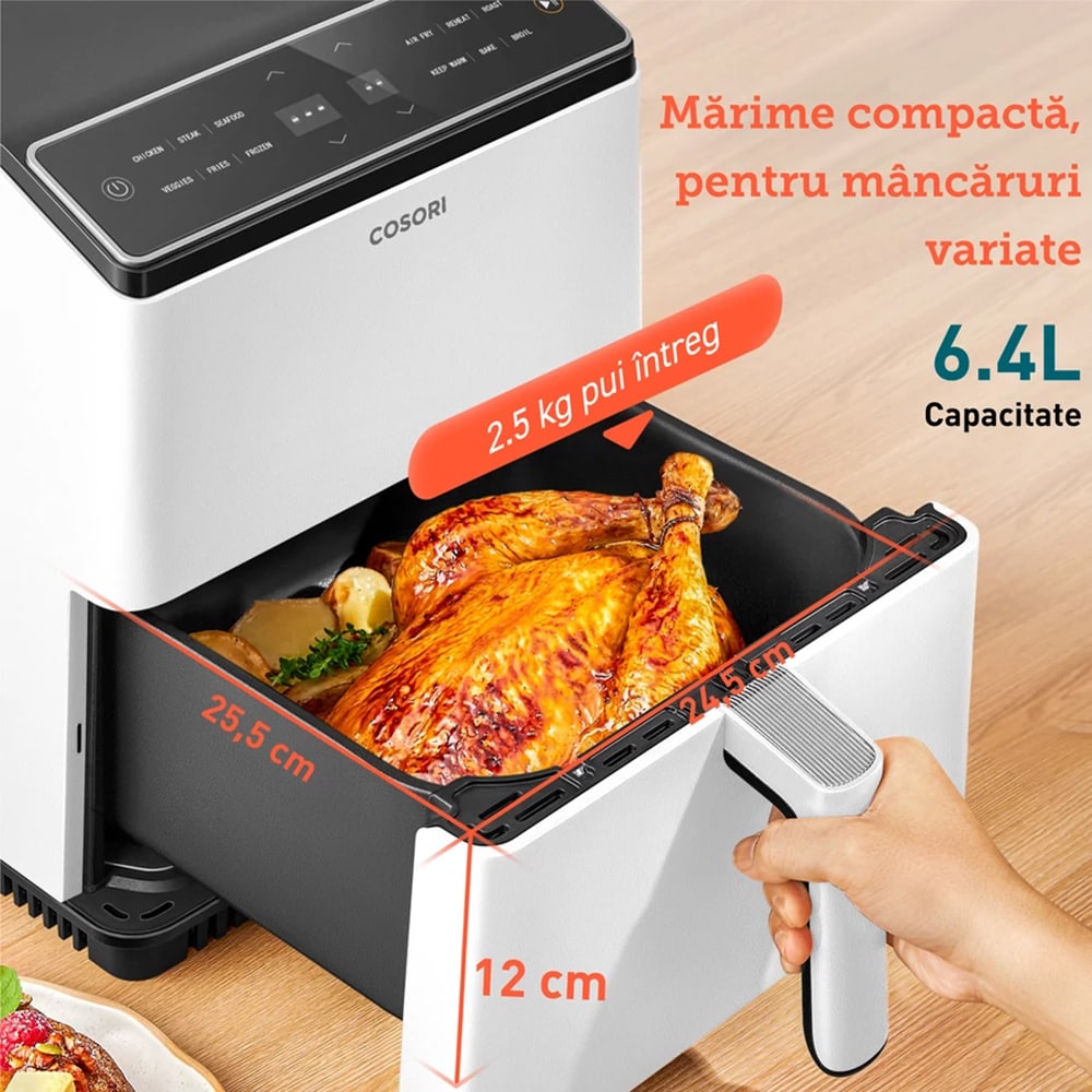 Friteuza cu aer cald COSORI Dual Blaze CAF-P583S-WEU, 6.4l, 1700W, alb-negru
