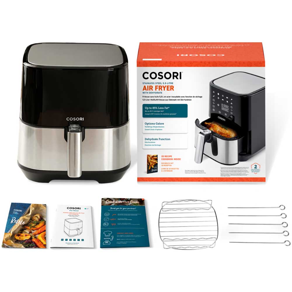 Friteuza cu aer cald COSORI Steel CP258-AF-DEU, 5.5l, 1700W, argintiu-negru