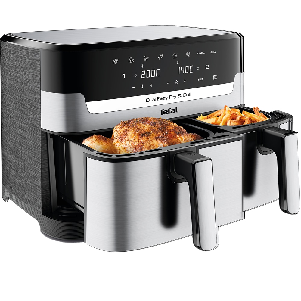 Friteuza dubla TEFAL Easy Fry&Gril EY905D10, 2.4kg, 8.3l, 2700W, negru-argintiu
