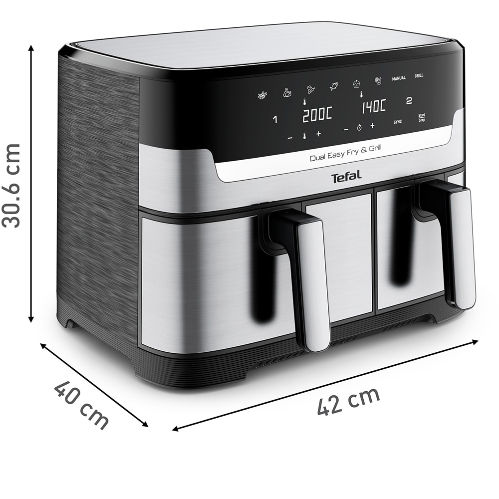 Friteuza dubla TEFAL Easy Fry&Gril EY905D10, 2.4kg, 8.3l, 2700W, negru-argintiu