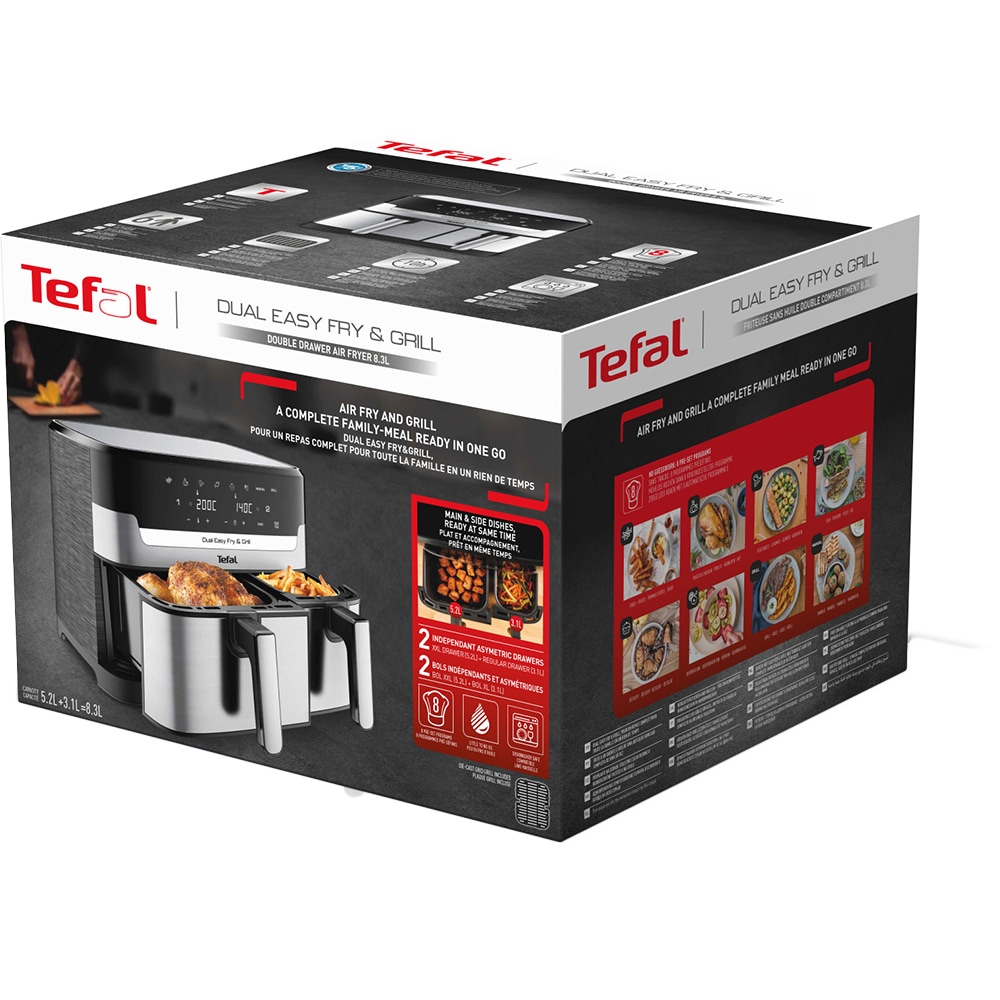 Friteuza dubla TEFAL Easy Fry&Gril EY905D10, 2.4kg, 8.3l, 2700W, negru-argintiu