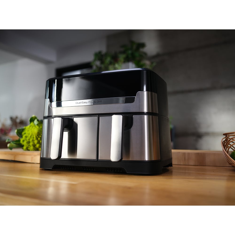 Friteuza dubla TEFAL Easy Fry&Gril EY905D10, 2.4kg, 8.3l, 2700W, negru-argintiu