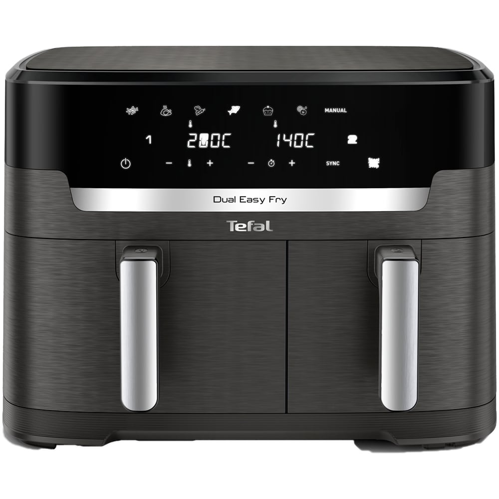 Friteuza cu aer cald dubla TEFAL XXL Dual Easy Fry EY942HE0, 3.1kg, 11l, 2700W, negru-argintiu