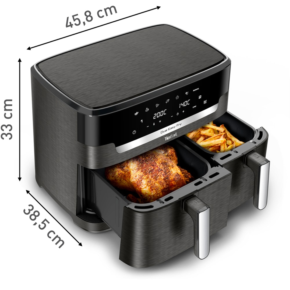 Friteuza cu aer cald dubla TEFAL XXL Dual Easy Fry EY942HE0, 3.1kg, 11l, 2700W, negru-argintiu