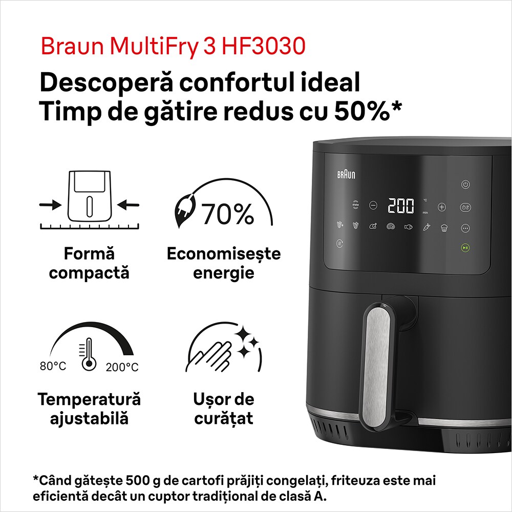 Friteuza cu aer cald BRAUN Multifry 3 HF3030, 4.3l, 1.2kg, 1500W, negru-argintiu