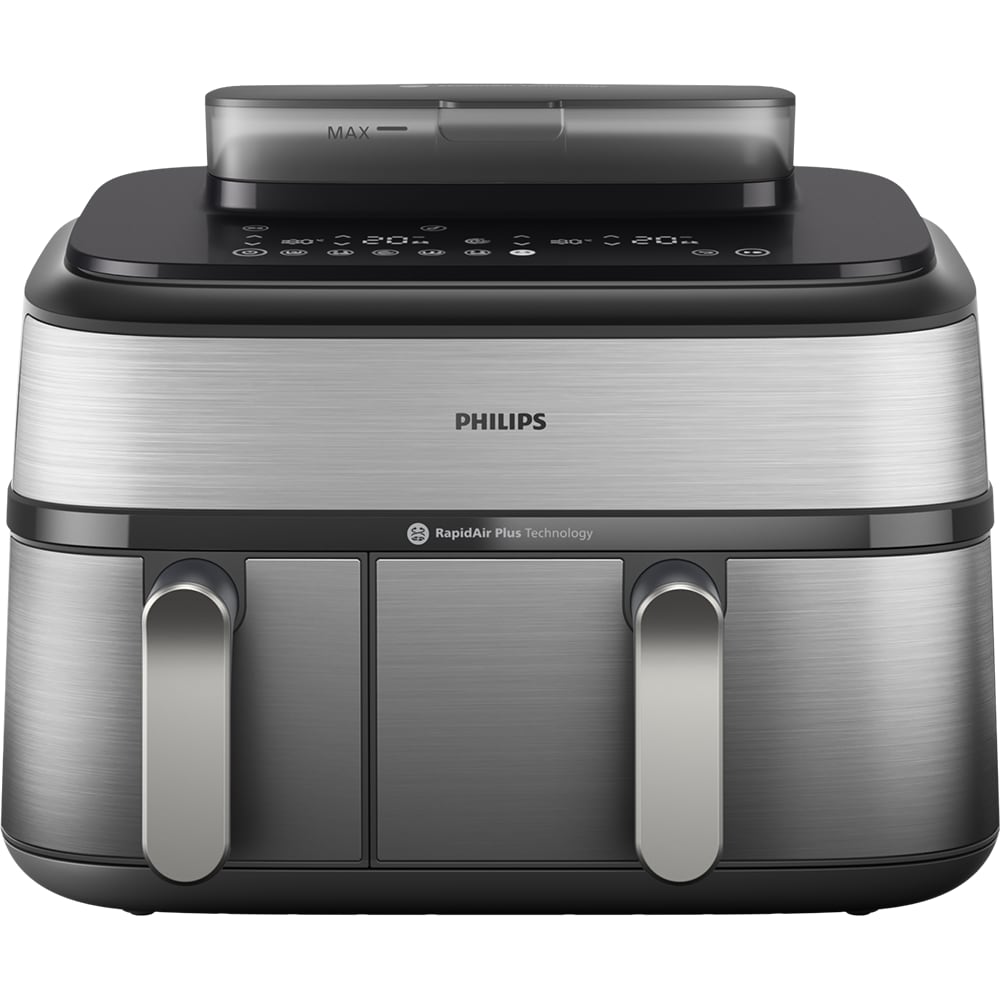 Friteuza cu aer cald dubla PHILIPS Seria 5000 NA555/00, 3kg, 9l, 2750W, functie Air Steam, argintiu-negru