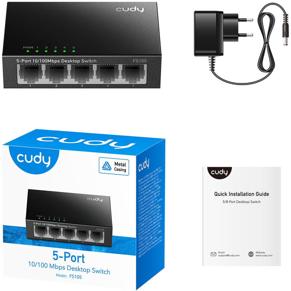 Switch CUDY FS105, 5 porturi, Fast Ethernet, negru