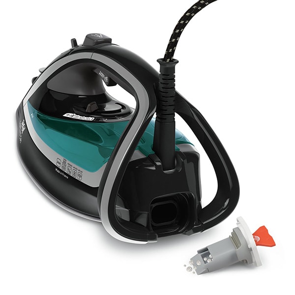 Fier de calcat TEFAL Turbo Pro Anti-calc FV5640E0, 2600W, 210g/min, 300ml, talpa Durilium AirGlide Autoclean, negru-turcoaz
