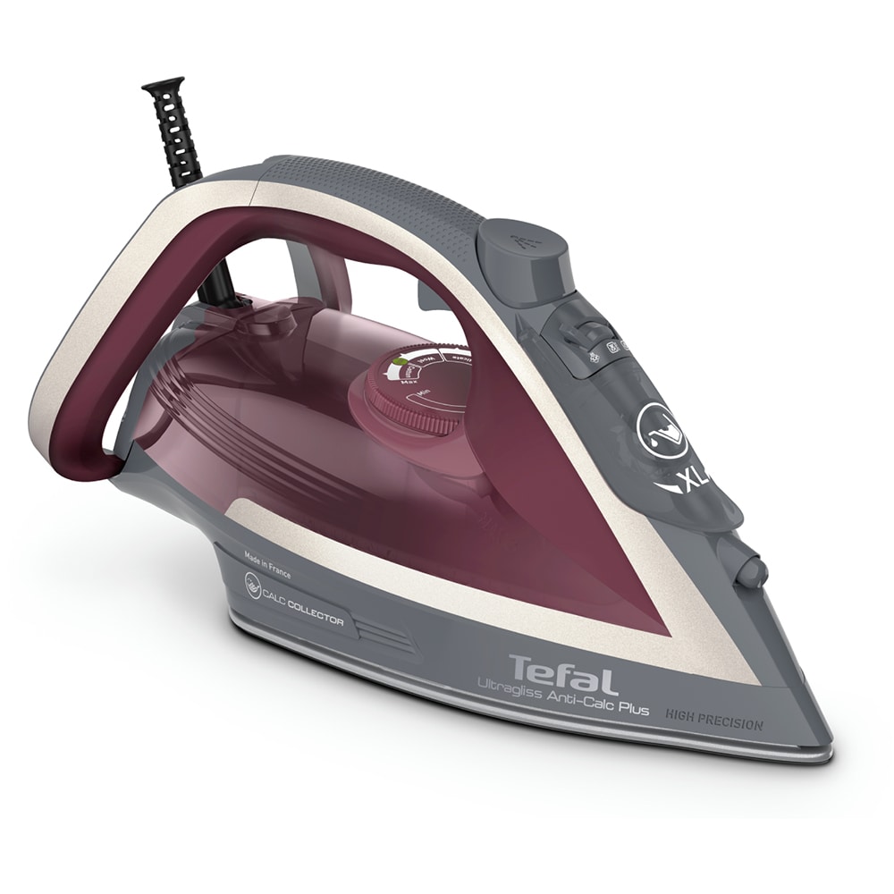 Fier de calcat TEFAL UltraGliss Plus FV6840E0, 2800W, 260g/min, 270ml, talpa Durilium AirGlide, visiniu-gri