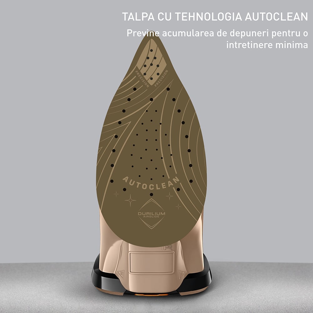 Fier de calcat TEFAL Ultimate Pure FV9852E0, 3200W, 300g/min, 350ml, talpa Durilium AirGlide AutoClean, auriu-negru