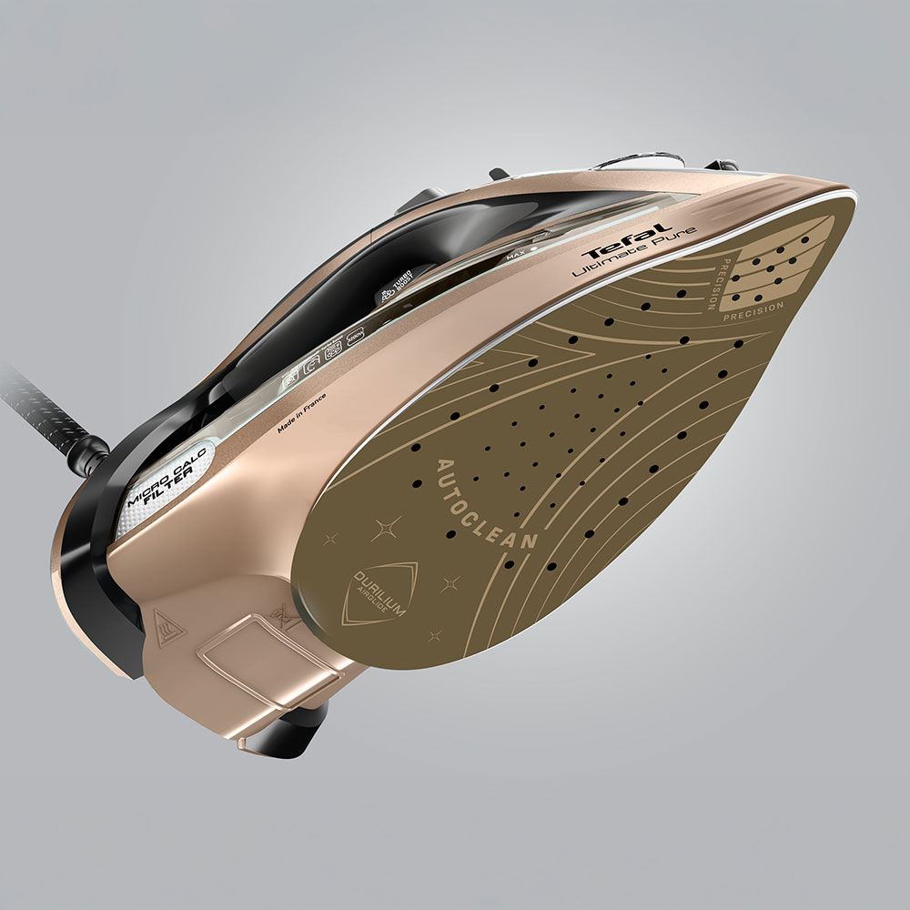 Fier de calcat TEFAL Ultimate Pure FV9852E0, 3200W, 300g/min, 350ml, talpa Durilium AirGlide AutoClean, auriu-negru